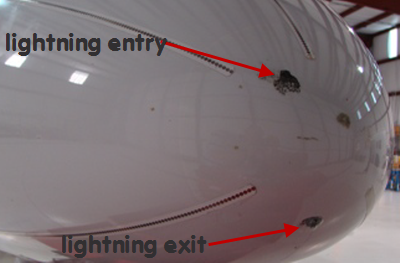Lightning entry and exit points